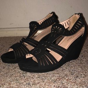 Black suede wedge heels